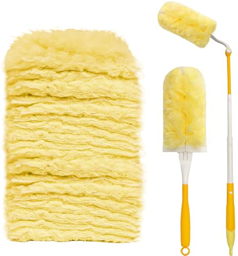 Newthinking Flash Dust Magnet, Long Handle Dust Magnet and Refills, Yellow | 1 Extended Long Handle, 1 Short Handle, 24 Duster Refills, Household Cleaning and Dust Removal