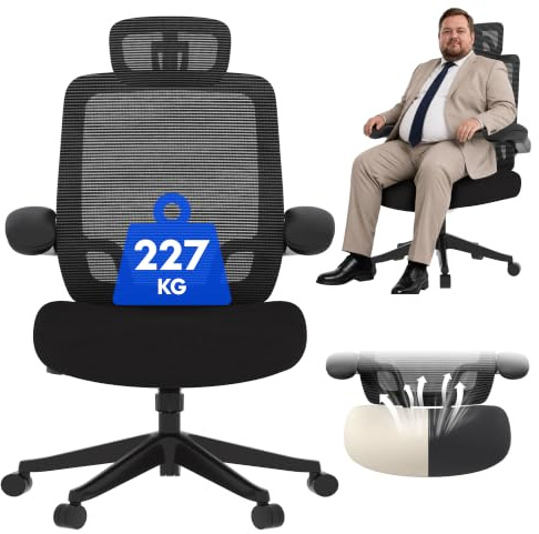 FLEXISPOT Ergonomic Office Chair for Heavy People 227kg, Ergonomic Mesh Desk Chair with Wide Seat & Flip-Up Armrests,Heavy Duty Computer Chair with Adjustable Lumbar Support for Home Office（BIG MAX