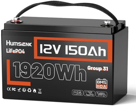 Humsienk LiFePO4 Batteria al litio 12V 150AH, 1920Wh Energia, BMS 110A, Protezione Bassa Temperatura, 6000 cicli profondo, per Sistemi Solari, Camper, Accumulo Domestico e Applicazioni Off-Grid