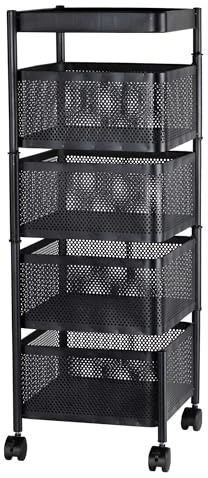 Bubble Store Küchentrolley 5 Ebenen, 3 drehbare rechteckige Körbe, Küchenwagen 4 Rollen 2 mit Feststellbremsen, Größe (HxBxT) ca. 77 x 35 x 35 cm