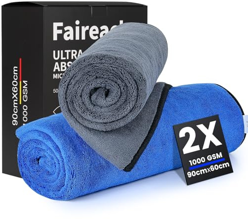 2 Pcs Car Microfibre Cloths 90X60Cm, 1000Gsm Car Drying Towel Extra Large | Highly Absorbent, XXL Extra Large, Scratch-Free Micro Fibre Cloths For Cars, Motorcycles, Detailing, Washing, Polishing