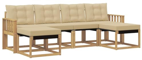 vidaXL Outdoor-Sofagarnitur mit Kissen 6 pcs Weiß und Beige, Garten Ecksofa, modernes Möbel für draußen, langlebige Liege, Coole Sitzgelegenheit auf der Terrasse