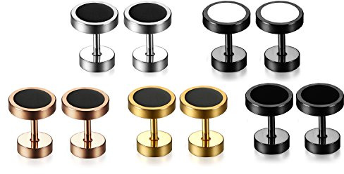 Flongo Männer Ohrstecker Knopf Frauen Ohrringe Gestüt Stecker Ohrringe Tunnel Illusion verjüngt Cheater Faux Fakeplugs Weiß Schwarz Blau Rose Gold Herren, Damen Ohrschmuck