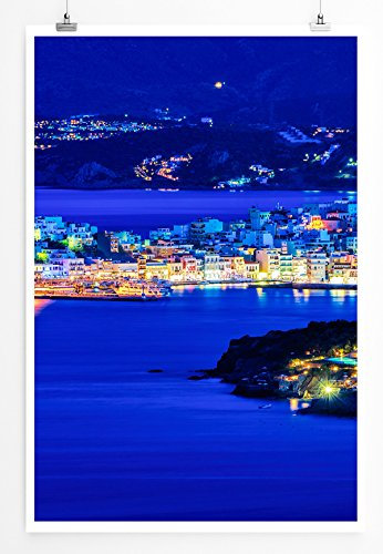 Eau Zone Home Bild - Landschaft Natur – Agios Nikolaos bei Nacht Kreta Griechenland- Poster Fotodruck in höchster Qualität