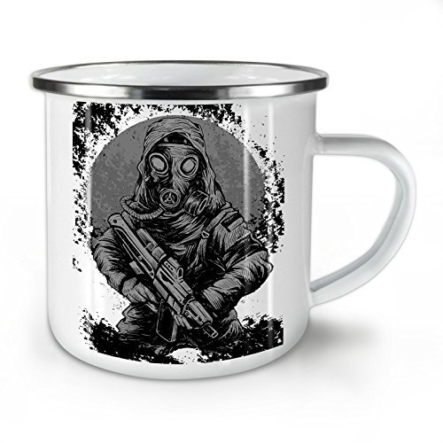 Welt Ende Kämpfer Grusel Emaille-Becher, Kämpfen - 10 Unzen-Tasse - Kräftiger, griffiger Griff, Zweiseitiger Druck, Ideal für Camping und Outdoor von Wellcoda