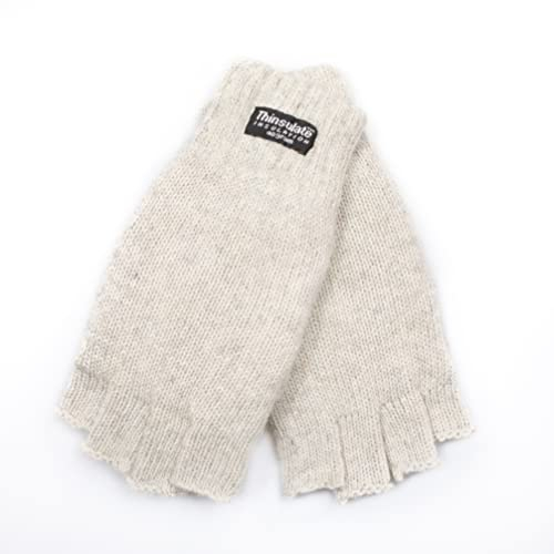 EEM Damen Halbfingerhandschuhe, weiche Wolle, Thinsulate Thermofutter, Halbfinger, grau melange S/M