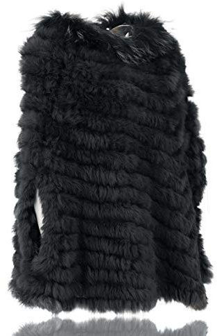 Natürliche Zur Seite fahren Gestrickt Kaninchenfell Poncho Mit Waschbärpelz
