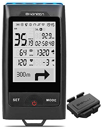 SHANREN Di-Pro GPS Fahrradcomputer, 96 Stunden Bluetooth ANT+ Fahrradcomputer mit Scheinwerfer (Cadence Bundle)