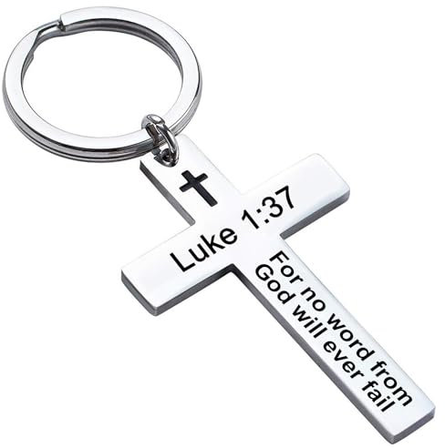 Ldurian Porte-clés en forme de croix pour chrétien – Porte-clés religieux en acier inoxydable avec verset de la Bible, Large, Acier inoxydable