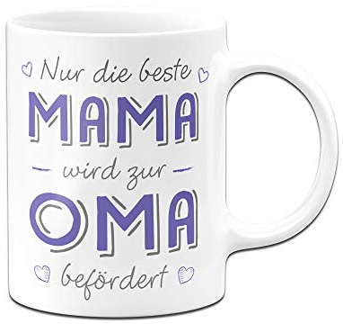 Tassenbrennerei Tasse mit Spruch Mama Wird zur Oma befördert - Du wirst Oma Loading Geschenk (Weiß-Lila)