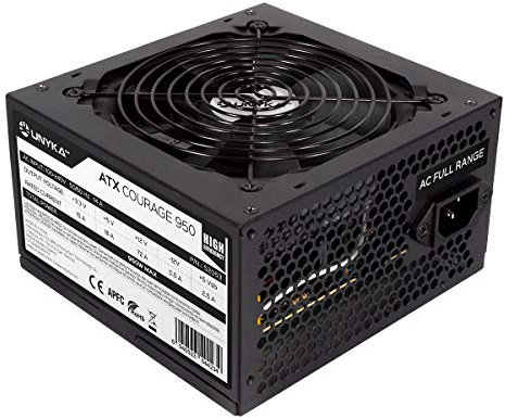 UNYKAch Fuente de Alimentación ATX Courage 950W Alta Eficiencia, con PFC Activo, Voltaje de Entrada 100-240V (Full Range), Ventilador Super Silencioso
