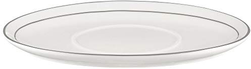 AMBITION Unterteller für Sauciere weiß mit Silberstreifen Porzellan Teller groß Untertasse Aura Silver 20,5 x 12,2 cm