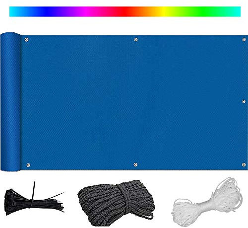 Ariyalk 75x700cm Balkon Sichtschutz Windschutz gartenzaun UV-Schutz Blickdichte Balkon Leitplanke Gartenterrasse 100% Schutz der Privatsphäre Enthalten Kordelzug Mit Kabelbinder/Blau