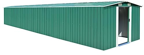 vidaXL Gerätehaus mit 4 Lüftungsschlitzen Doppelschiebetüren Geräteschuppen Gartenhaus Schuppen Gartenschuppen Grün 257x779x181cm Verzinkter Stahl