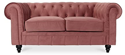 INTENSE DECO Canapé Chesterfield Velours 2 Places Altesse Vieux Rose