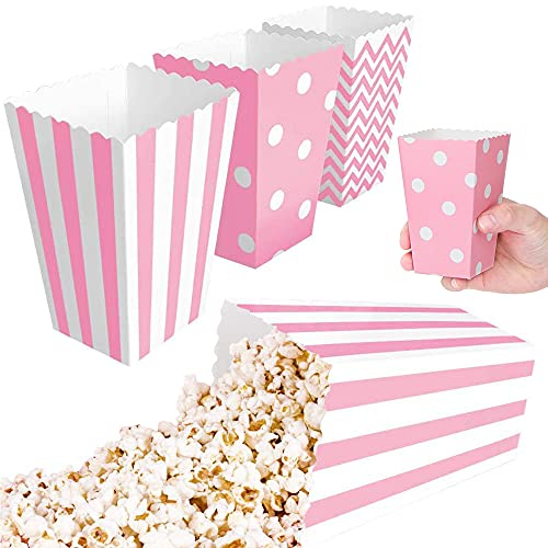 LWZko 45 Piezas Cajas de Palomitas, Palomitas Contenedor, Contenedor de Dulces, 3 Estilos Cartulina Plegable Snack Caja Regalo para Noches de Cine, Carnaval, Vacaciones, Fiestas, Teatro (Rosa)