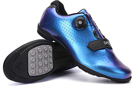 LZQpearl Fahrradschuhe Herren, Rennrad Und Mountainbike Schuhe Mit Gummisohle, Atmungsaktive, rutschfeste No-Lock Fahrradschuhe Mit Schnell Rotierendem Schnürsenkelsystem (Blue,41)