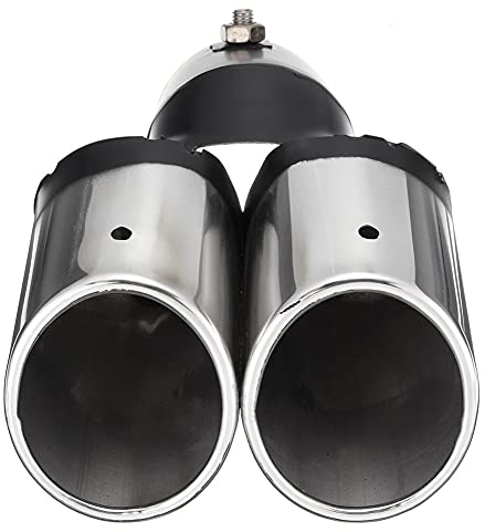 Auto Auspuffrohr,MoreChioce 63mm Doppelschalldämpfer Auspuffblende Auto Auspuffrohr Endrohr Edelstahl Auspuff Schalldämpfer Universal Auto Auspuffrohr Heckspitze Dekoration