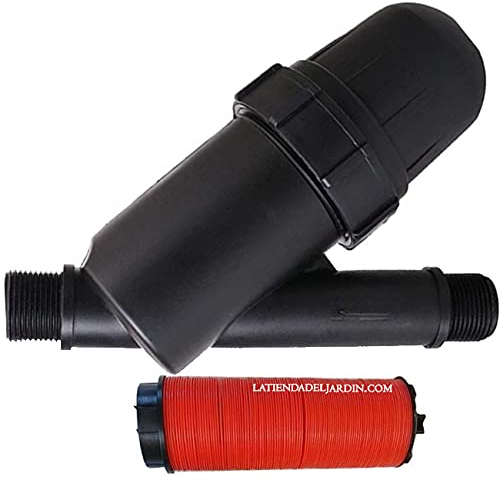 Suinga Filtro ad anelli da 1 per tubo da 32 mm. Utilizzato in impianti di irrigazione e irrigazione a goccia. Filettatura da 1 e capacità di filtraggio 120 Mesh