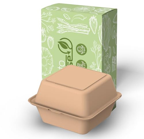 elastoREuse Burgerbox take away Verpackung - Essensbehälter to go Lunchbox nachhaltige Mehrweg Dose 1,2l spülmaschinengeeignet (beständiges braun)