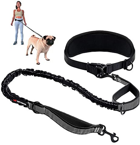 Tuff Pupper Strapazierfähige Hundeleine, freihändig, für einen kleinen/mittleren Hund bis zu 20,4 kg, komfortables, stoßdämpfendes Bungee, reflektierende gepolsterte Griffe,