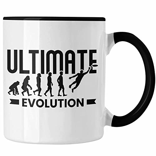 Trendation - Frisbee Evolution Tasse Geschenk Ultimate Disc Golf Geschenkidee Frisbee-Spieler (Schwarz)