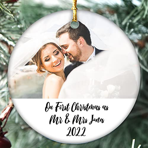 First Christmas as Mr & Mrs 2024 personalised photo and Name Christmas decoration Married