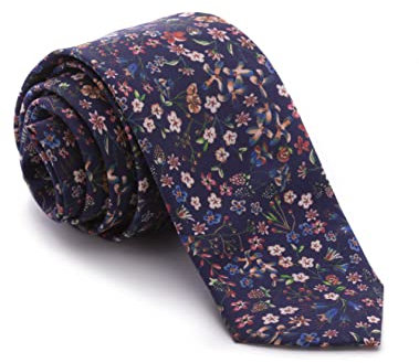 Cencibel Smart Casual Cravate Liberty Donna Leigh Marine Fleurs Coraux et Roses, bleu marine