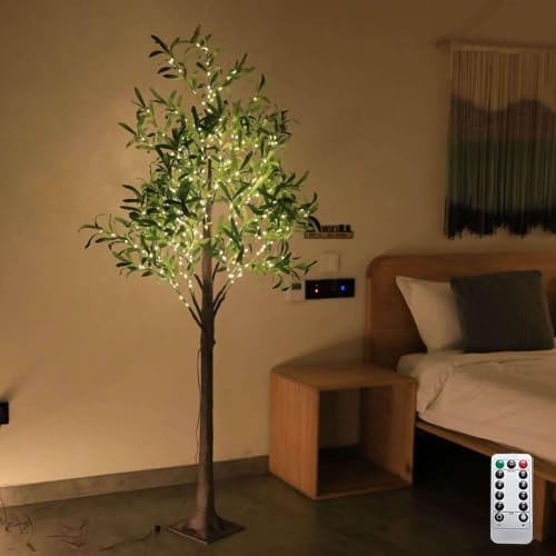 EOEO LED Illuminated Olive Tree, 120cm with 180 Warm White LEDs, USB Powered, 8 Light Modes, Remote Control