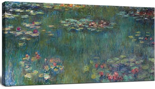 Large Water Lilies by Claude Monet Canvas Wall Art Famous Painting - Classic Canvas Art Wall Decor Picture Print with Framed for Home Office Wall Decor-20 x40
