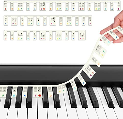 URAQT Piano Keyboard Stickers, Removable Colorful Silicone Piano Keyboard Note Labels, Reusable Piano Notes Guide Learning Labels Strips, Silicone Piano Notes Sticker for kids Beginners(Luminous)