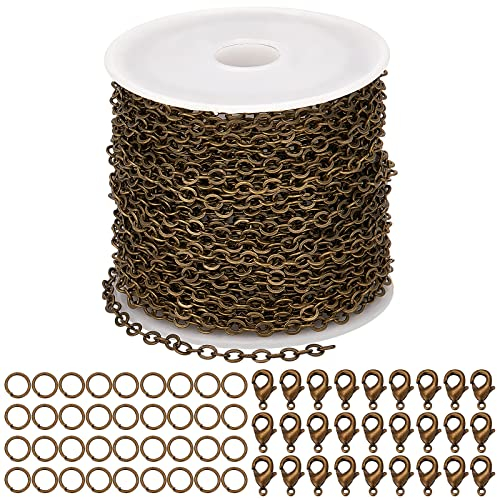 SUNNYCLUE 32.8 Fuß/ 10 m Antik Bronze Kette Massenkabel Panzerketten Messingketten Für Die Schmuckherstellung Kettenglieder 100 Eisen Biegeringe 30 Messing Karabinerverschlüsse Halsketten Armband Chok