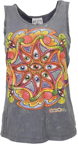 GURU SHOP Mirror Tank Top, Yoga-Top - Flower of Life, Damen | Baumwolle, weich und angenehm zu tragen, pflegeleicht, normaler Schnitt, vielseitig kombinierbar