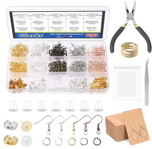 Glarks 1533pcs Earring Making Kit with 5 Colors Hooks, Rings, Backs, Posts, Cards, Bags & Tools for DIY Earrings