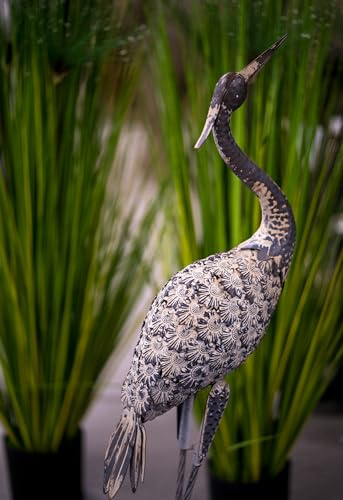 Metall Garten-Figur Reiher 110cm grau Creme Dekofigur groß Gartendeko Deko-Skulptur Tierfigur Vogel