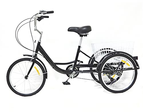 Dreirad FüR Erwachsene, 20 Zoll Lastenfahrrad Seniorenrad 8 Gang Mit Einkaufskorb, Maximale Belastung 110kg, 3 RäDer Dreirad FüR Erwachsene, FüR Reisen, Reiten Und Einkaufen FüR 155-180cm (Schwarz)