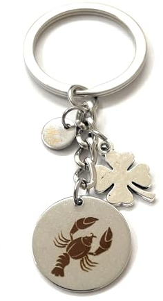 MODA MavillA Schlüsselanhänger Sternzeichen Stahl Kleeblatt Glücksbringer Lasergravur Geschenkverpackung, silber / schwarz, M