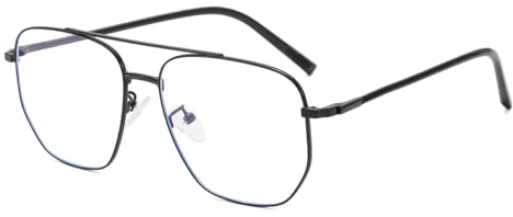 Junsika Quadratische Pilotenbrille Blaulichtfilter Brille für Damen und Herren Klassische Vintage Schwarz Pilotenbrille Metallrahmen Computer Brille