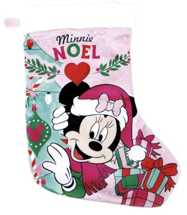 Disney Minnie Mouse Weihnachtsmann Weihnachtsstrumpf, Weihnachtsbaumdekoration, Kamindekoration, Süßigkeiten und Geschenktüte, 42 x 32 cm | Rosa