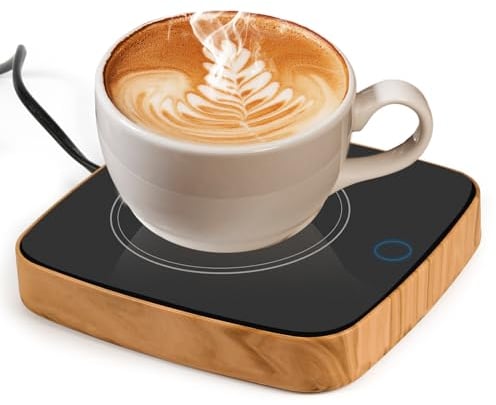 Chauffe Tasse à Café, Teklemon électrique Tasse Chauffante avec 3 Réglages de Température, Chauffe Tasse Cafe, Chauffe-Boissons, Arrêt Automatique pour Café Le thé Chocolat au Lait (Bois)