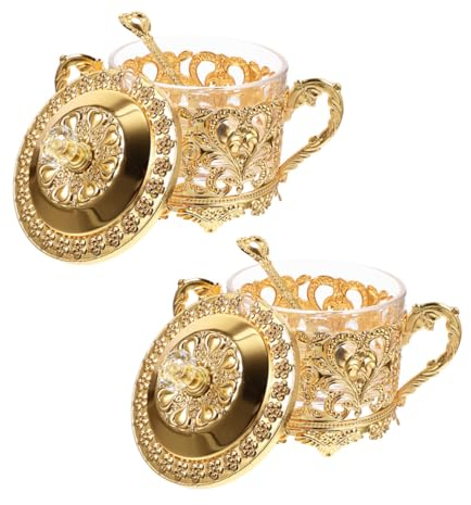 LIFKOME Lot De 2 Pots À Sucre En Fer Doré Avec Cuillères Pour