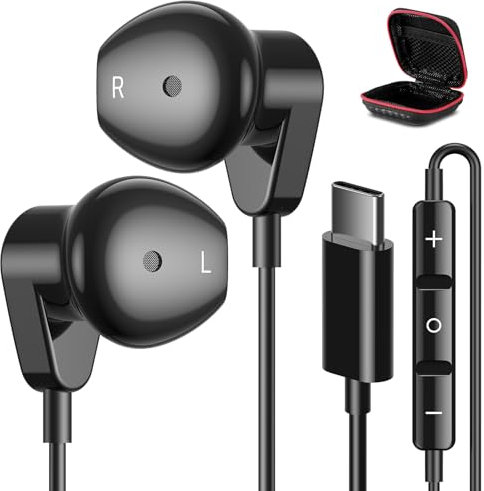 APETOO USB C Headphone for iPad iPhone 16 Pro Max 15 Plus, Samsung S25/S24/S23/S22/S21, HiFi Stereo Type C Earphones USB-C Wired Earbuds with Microphone Volume Control for Pixel/OnePlus/Huawei/Android