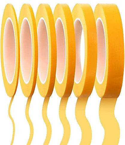 Bumdenuu 6 Rollen Klebeband Fine Line 1/16, 7/10, 1/8, 1/4, 1/2, 3/4 Zoll x 55 m, Fineline, Abdeckband für Maler