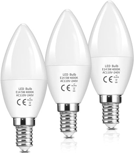 E14 LED Candle Light Bulbs 5W, C37 SES Small Edison Screw, 40W Equivalent, 470LM, Natural White 4000K Daylight, Energy Saving, Non-Dimmable, Pack of 3