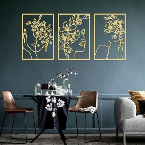 DETENE 3 Stück Wanddeko Metall Schwar Minimalistische Metall Wandkunst Wanddeko Wohnzimmer Metall Minimalistische Frau Wand Hängen für Zuhause Wohnzimmer Schlafzimmer