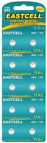 EASTCELL 10 pezzi di pile a bottone AG3 LR41 - pile a bottone alcaline da 1,5 V - LR736 / L736 / G3 / G3A / 3GA / 192 / GP192 / V3GA / RW87 - batterie a bottone batterie batteria