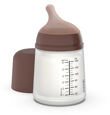 Suavinex, Biberón Anticólico Zero Zero, con Tetina de Flujo Lento (S) de Silicona, para Bebés +0 Meses y Recién Nacidos, Compatible con la Lactancia Materna, Leche Materna y de Fórmula, 180 ml, Deep