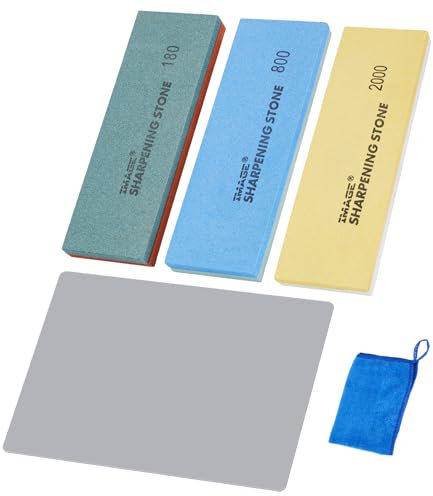 IMAGE Double-Sided Sharpening Stone 180/400/ 800/1500 /2000/3000 /with Anti-Slip mat for Sharpener, Professional Sharpening Plate Grindstone Whetstone Sharpening Kit for Chisels