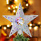 Quntis Christmas Tree Topper Star with 3D Stereoscopic Rotating Projector and Dazzling Lights for Christmas Tree Decoration Light Xmas Gift -Argent
