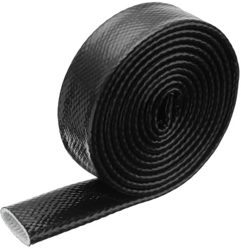 QUARKZMAN 1-3/16 ID 10ft Ruban en Fibre de Verre Enduit Silicone, Manchon Coupe-Feu Protégé Contre Chaleur, pour Tuyaux automobile, Fils, Câblage Électrique, Gaine Thermique Protection Noir
